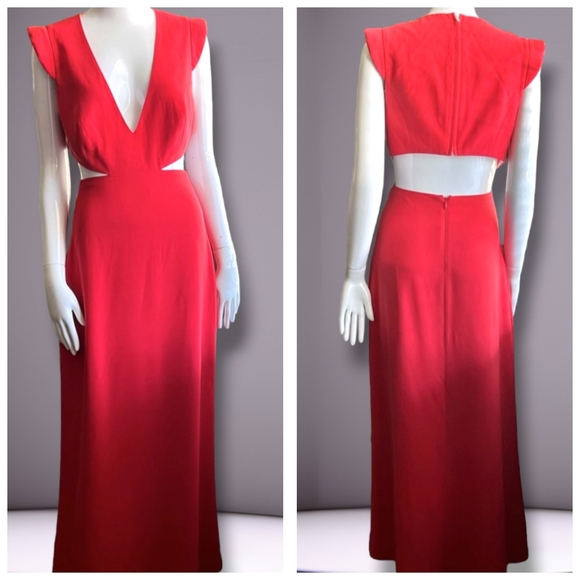 Cherry Red Cutout V-neck Cocktail Dress - Picture 1 of 11